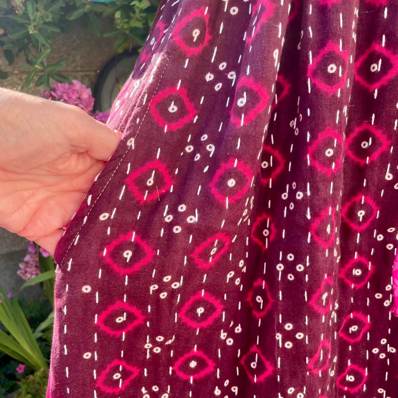 Vintage Reversible Kantha Flared Midi Dress