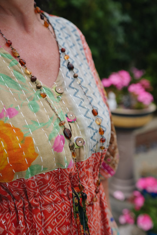 Vintage Reversible Kantha Flared Midi Dress