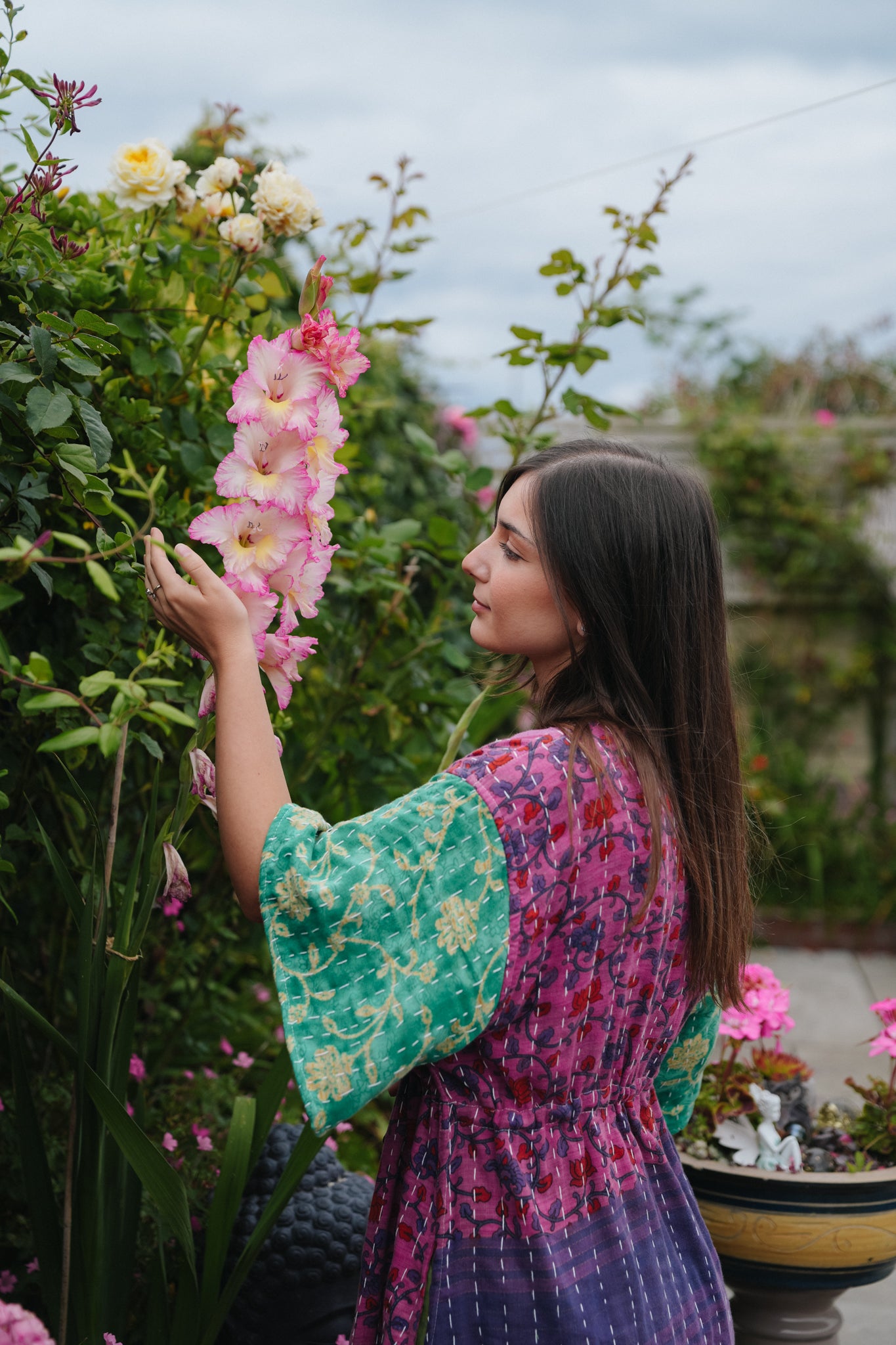 Vintage Reversible Kantha Flared Midi Dress