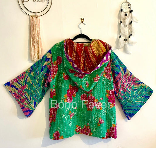 Unisex Vintage Kantha Hooded Jacket