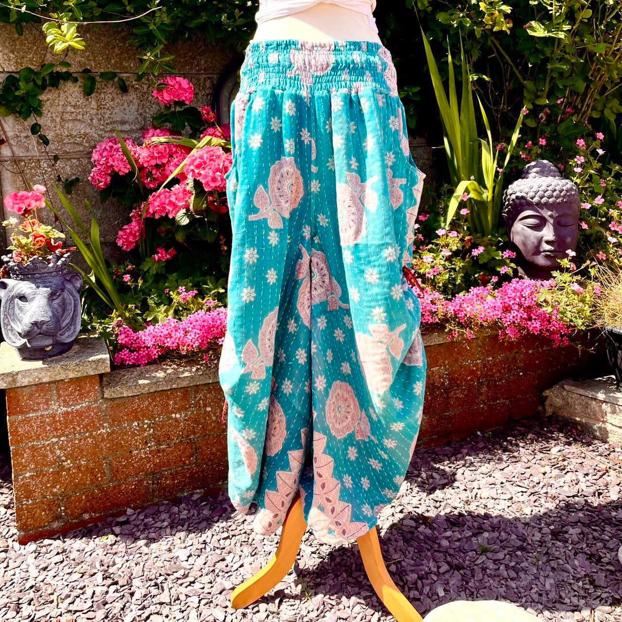 Vintage Kantha Cinched Palazzo Pants