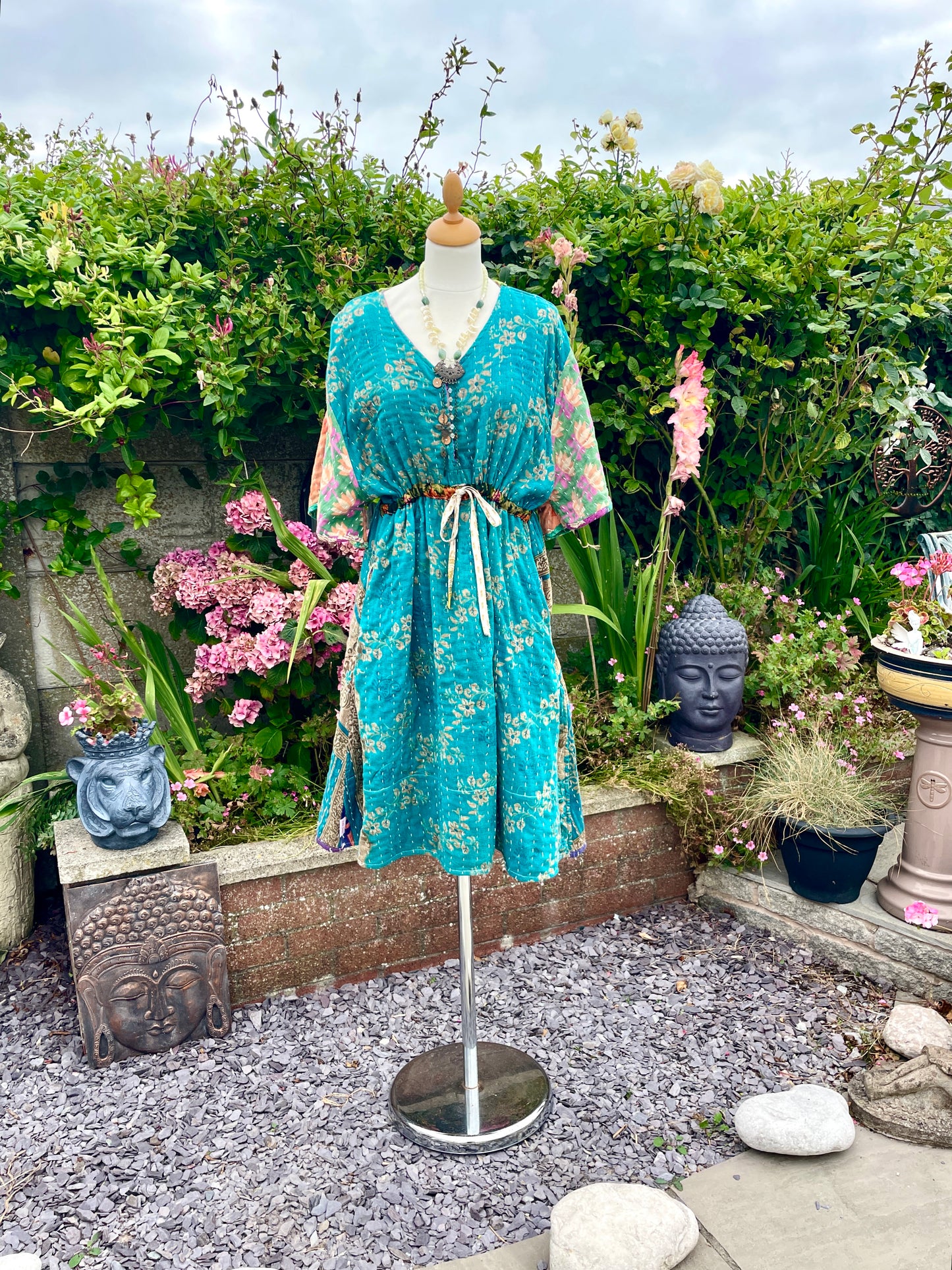Vintage Reversible Kantha Flared Midi Dress