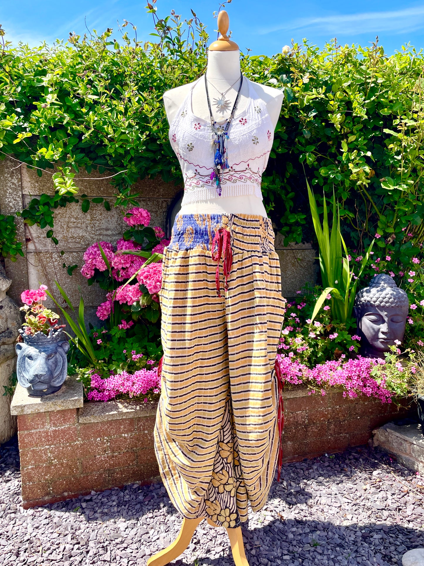 Vintage Kantha Cinched Palazzo Pants