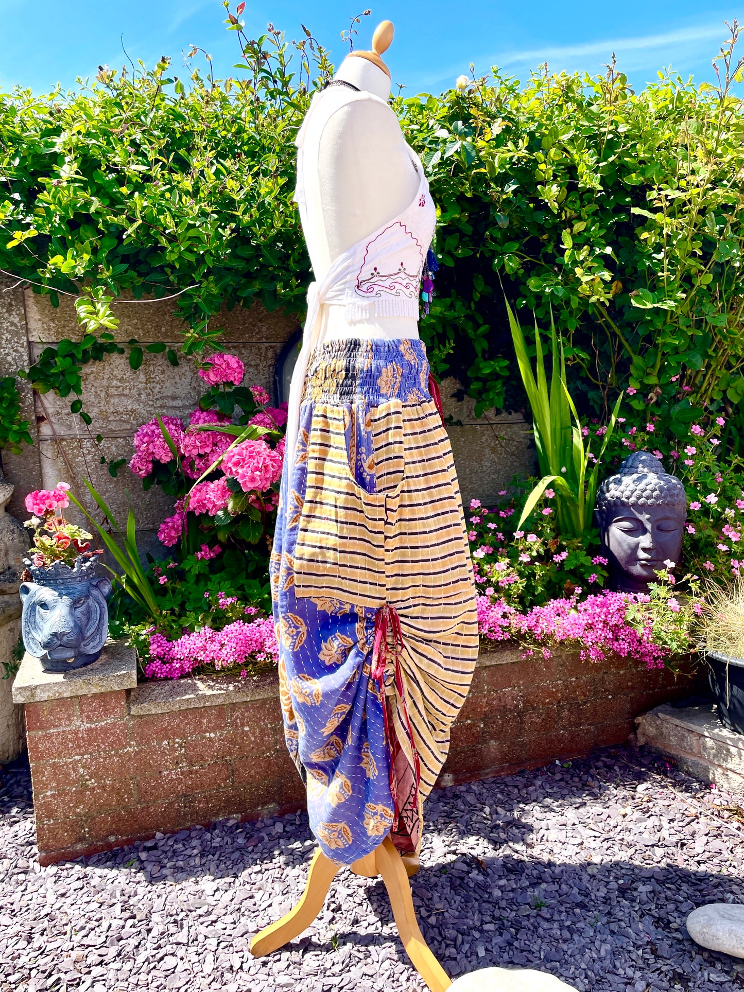 Vintage Kantha Cinched Palazzo Pants