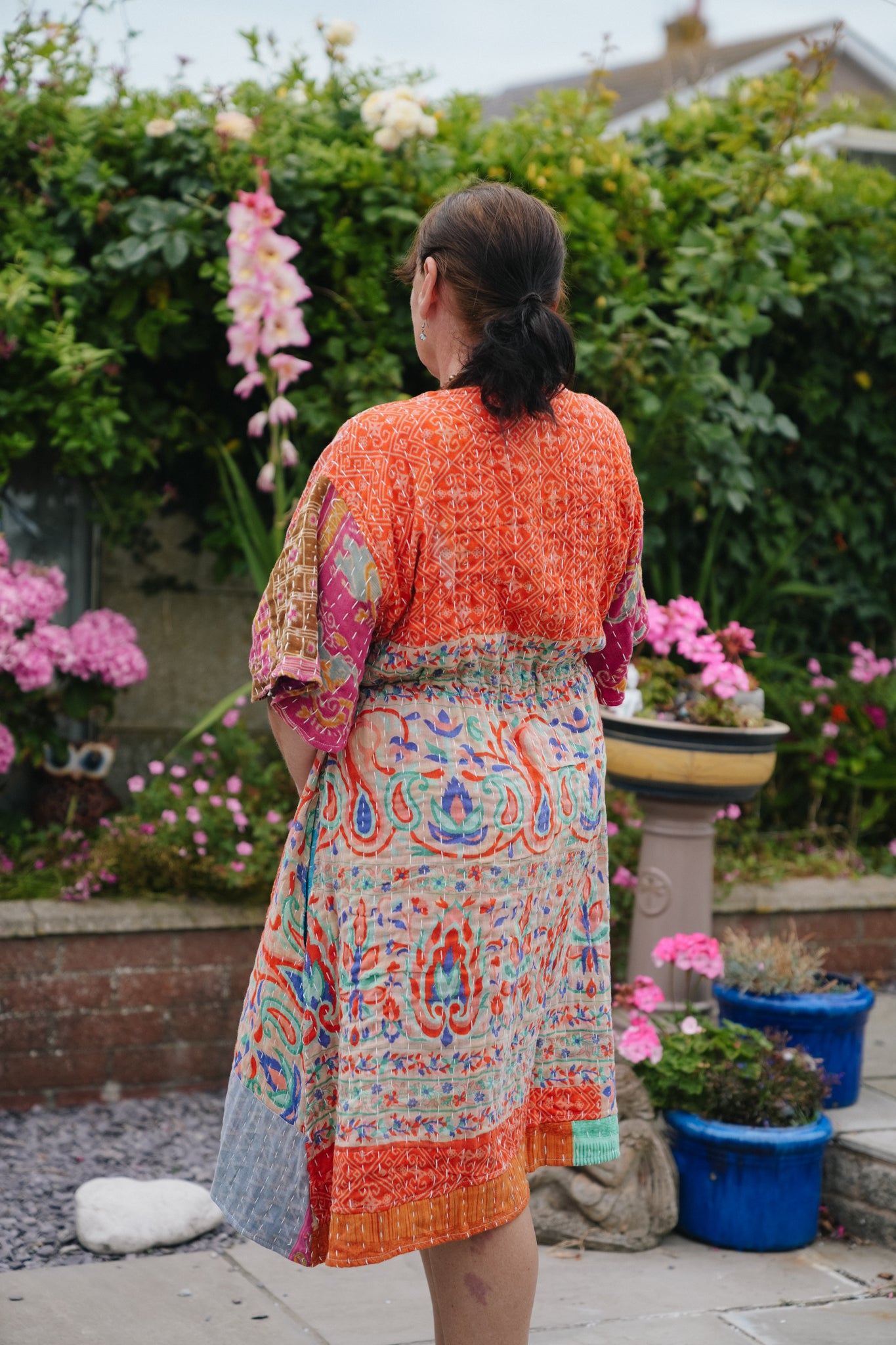 Vintage Reversible Kantha Flared Midi Dress