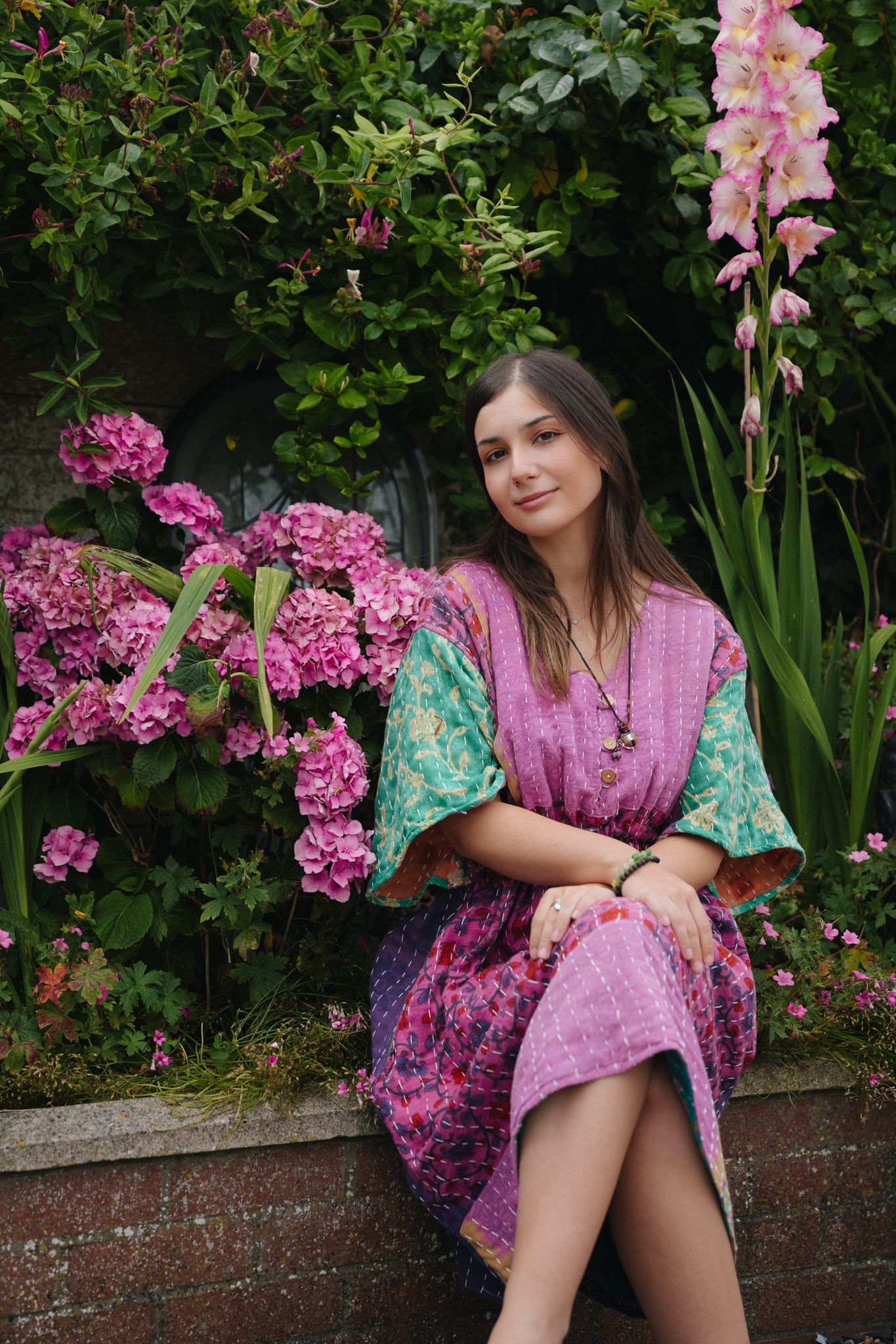 Vintage Reversible Kantha Flared Midi Dress