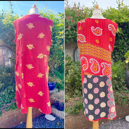 Vintage Reversible Kantha Straight Midi Dress