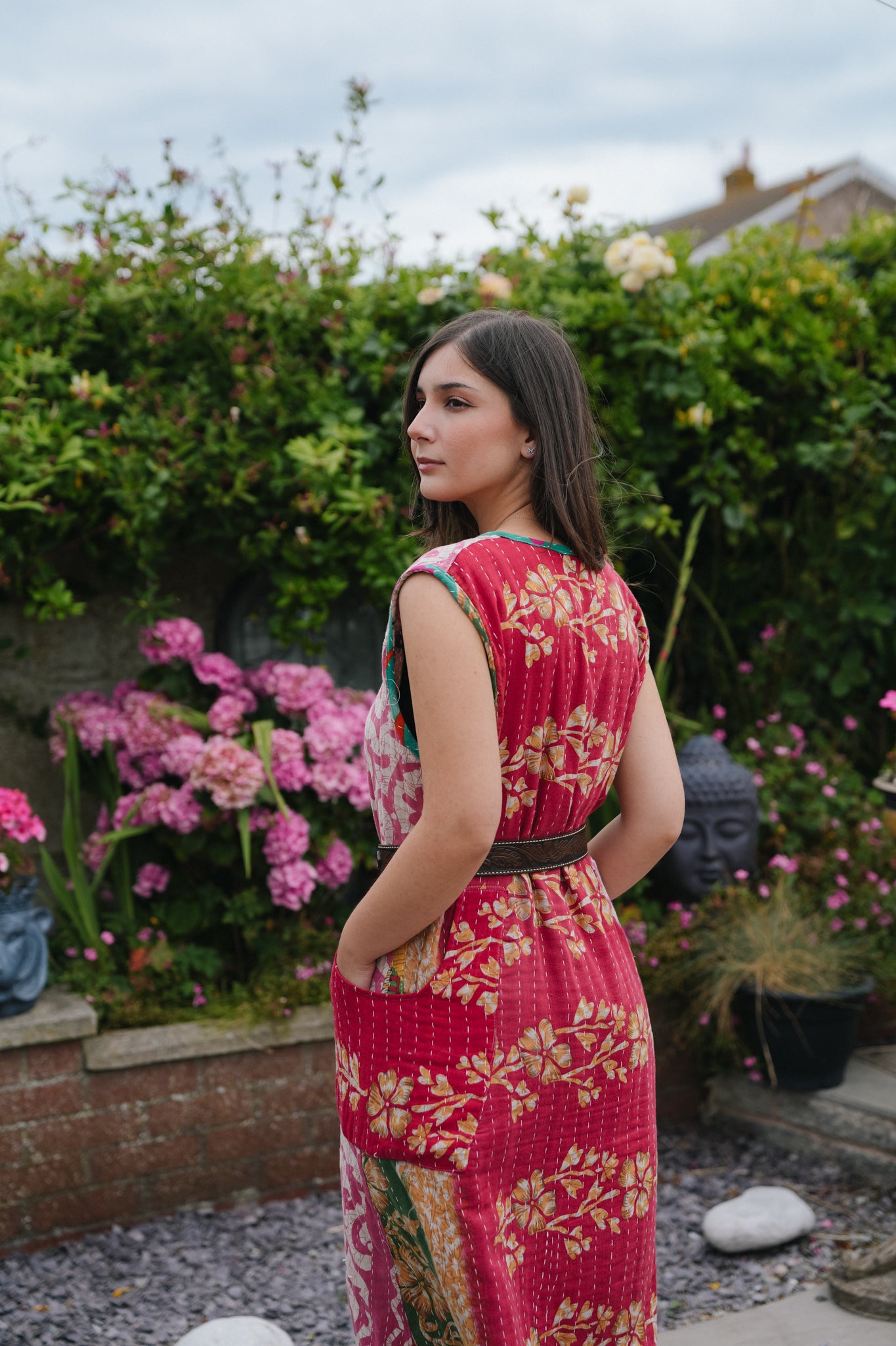 Vintage Reversible Kantha Straight Midi Dress