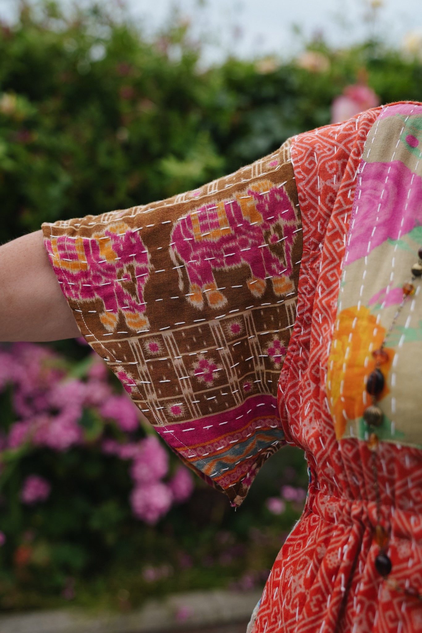 Vintage Reversible Kantha Flared Midi Dress