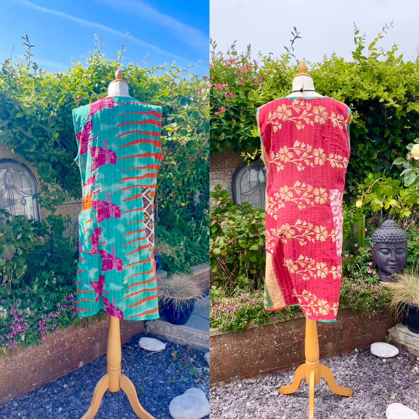 Vintage Reversible Kantha Straight Midi Dress