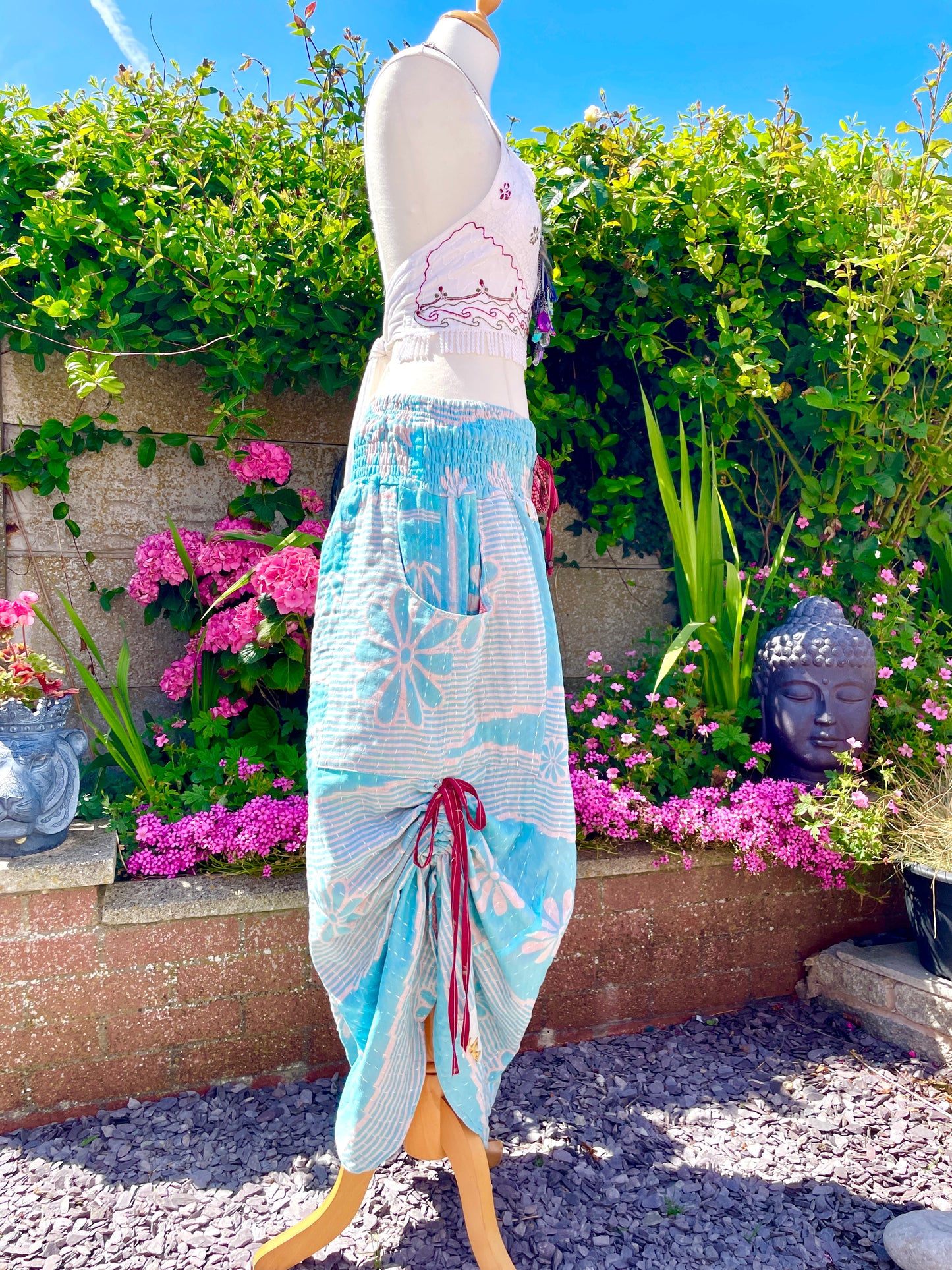 Vintage Kantha Cinched Palazzo Pants