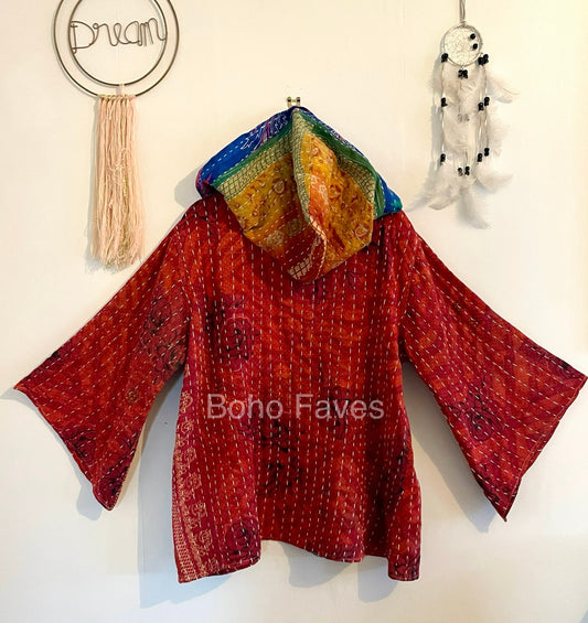 Unisex Vintage Kantha Hooded Jacket