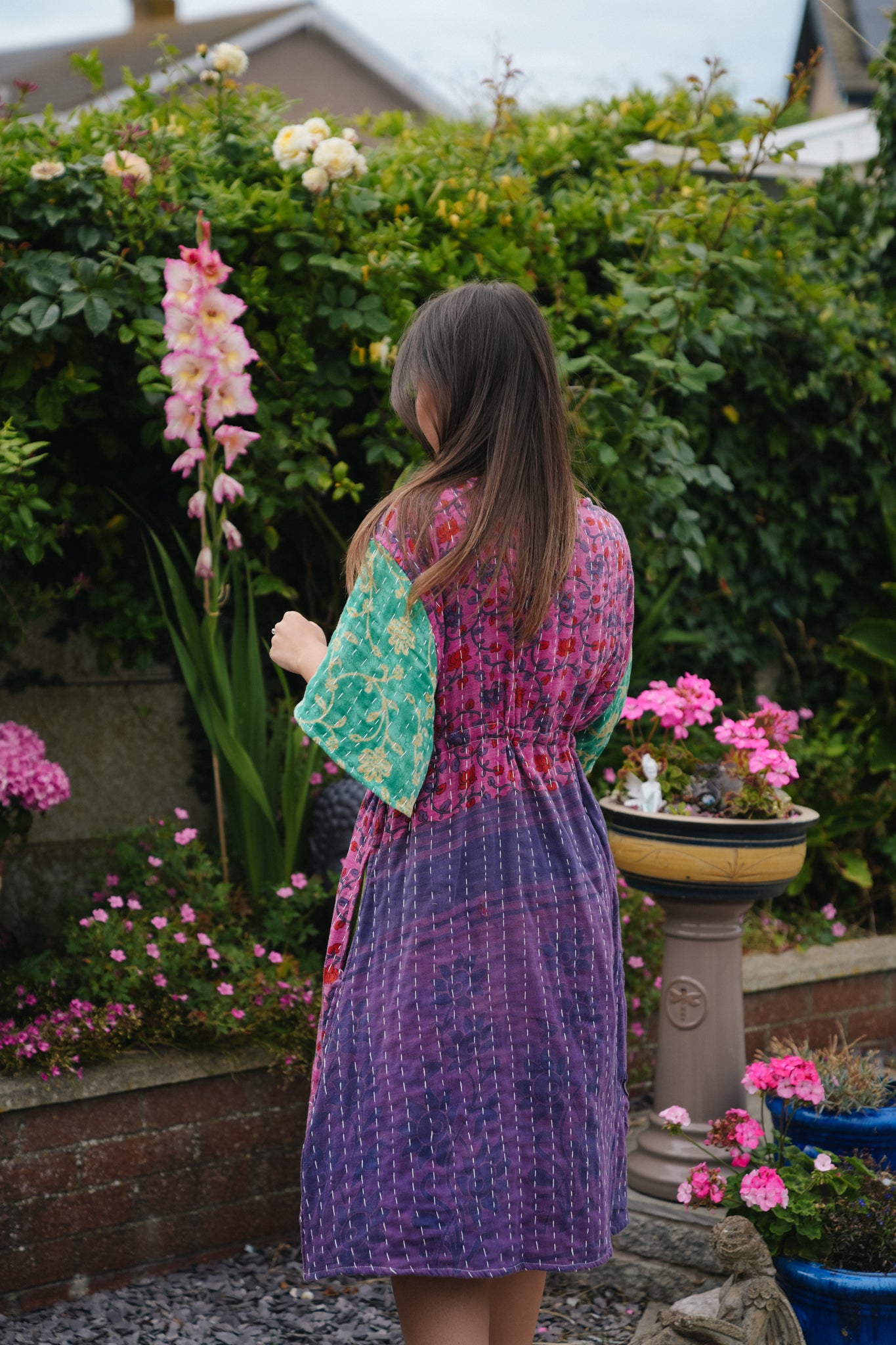 Vintage Reversible Kantha Flared Midi Dress
