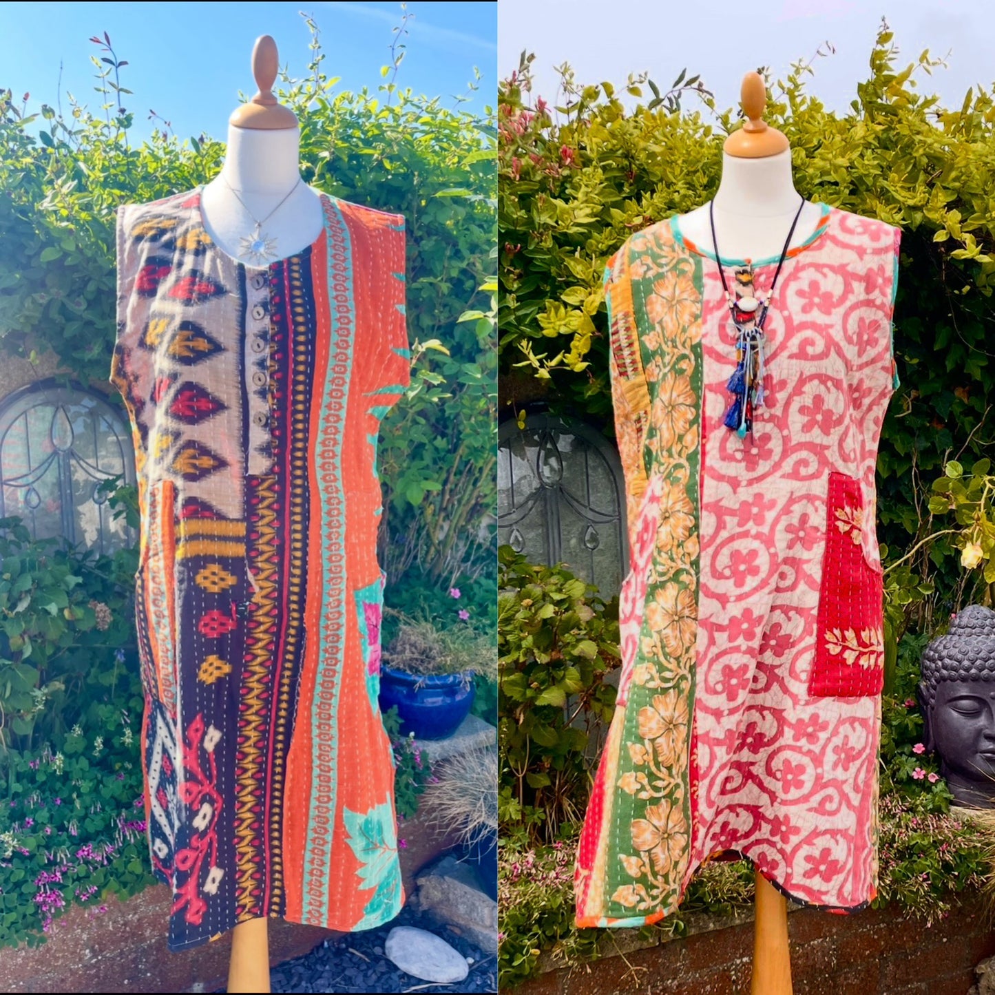 Vintage Reversible Kantha Straight Midi Dress