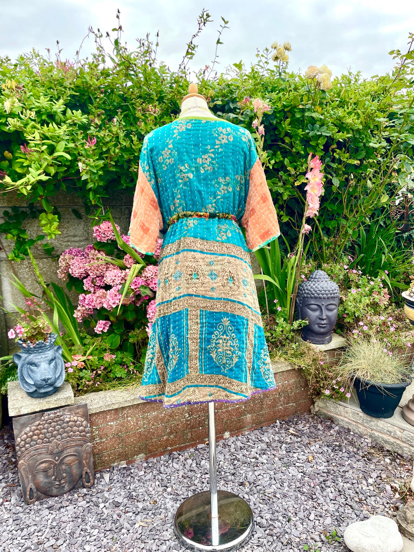 Vintage Reversible Kantha Flared Midi Dress