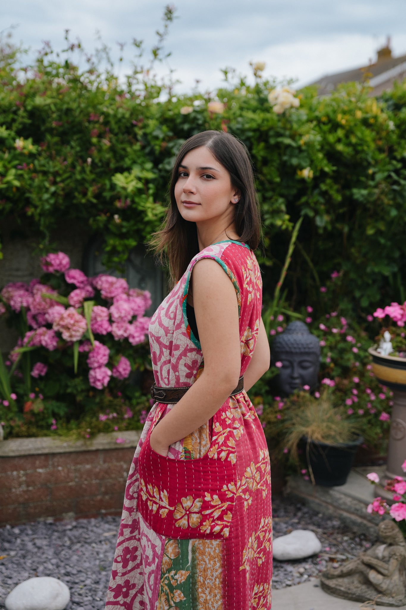 Vintage Reversible Kantha Straight Midi Dress