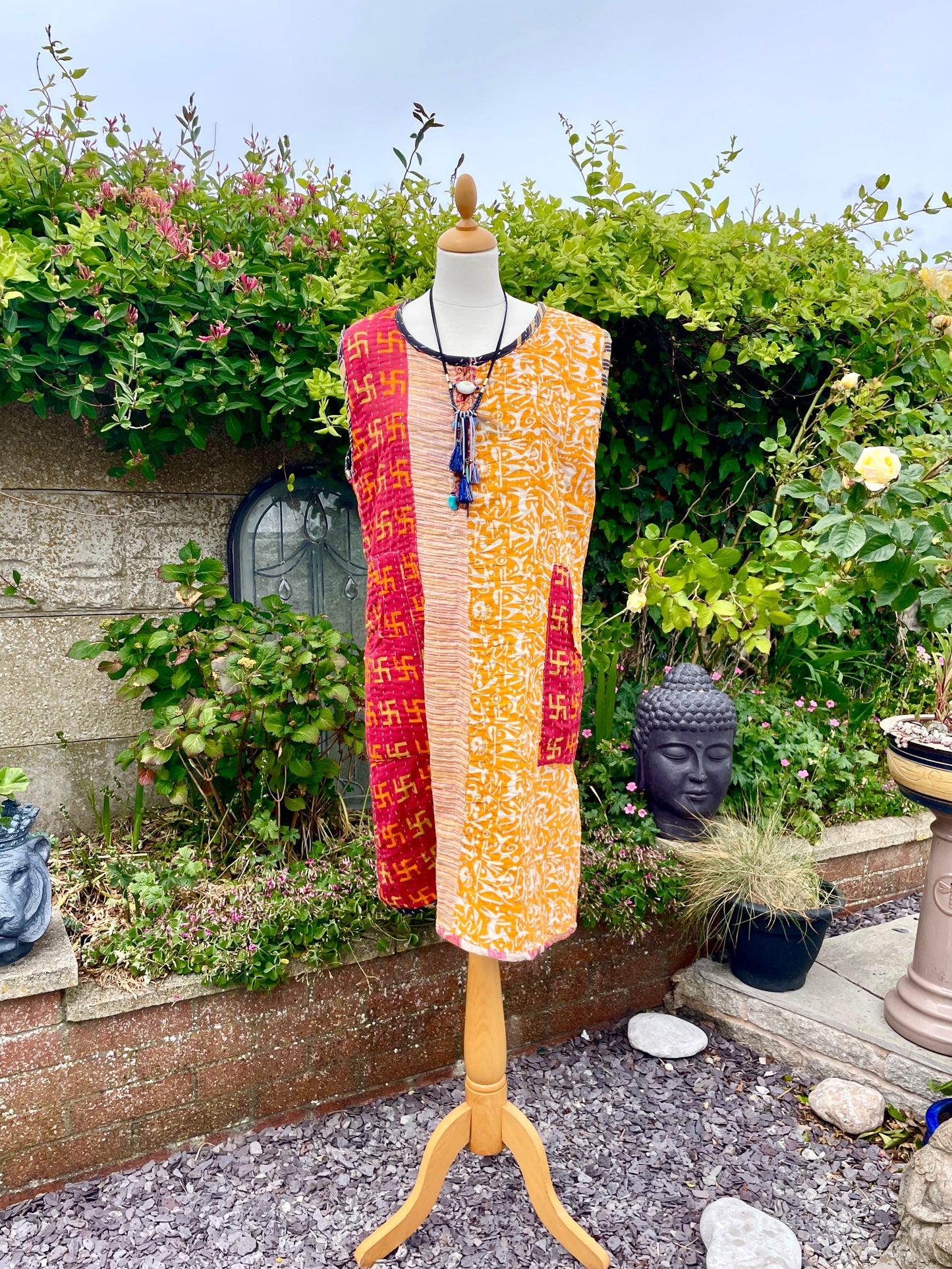 Vintage Reversible Kantha Straight Midi Dress