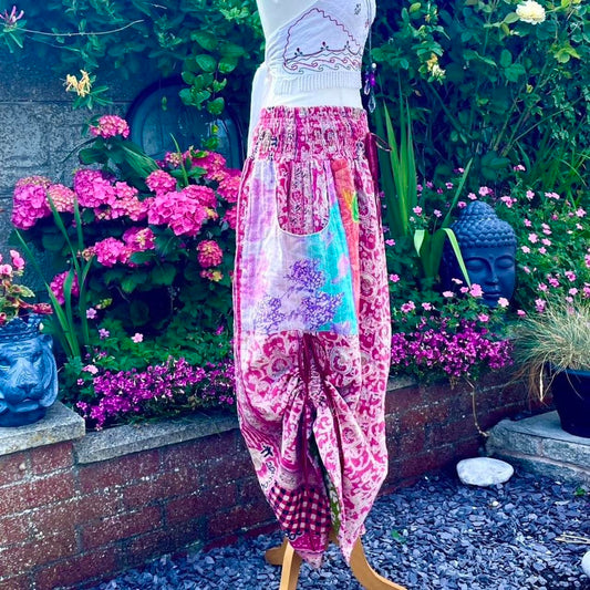 Vintage Kantha Cinched Palazzo Pants One Size 16-22
