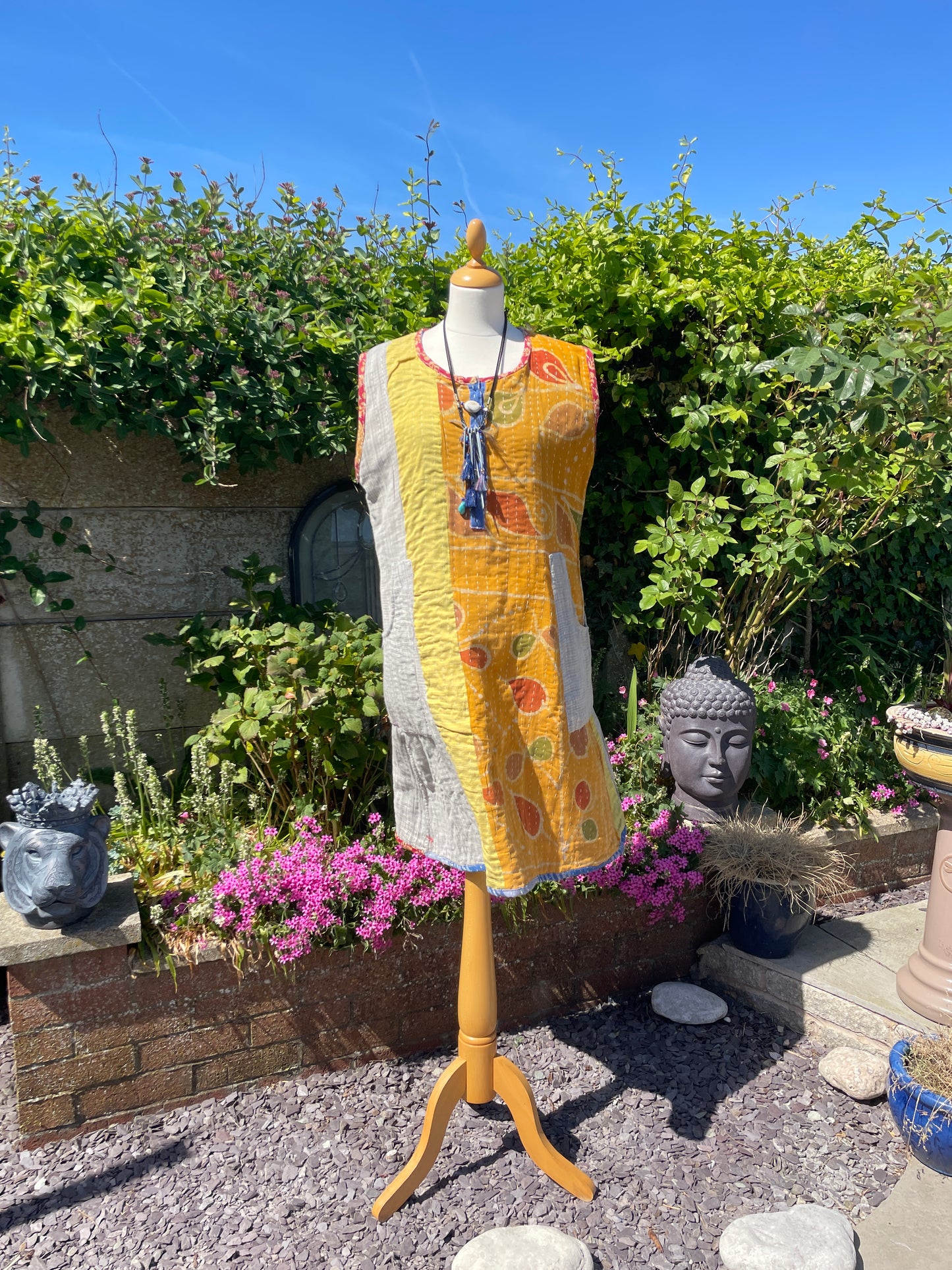 Vintage Reversible Kantha Straight Midi Dress