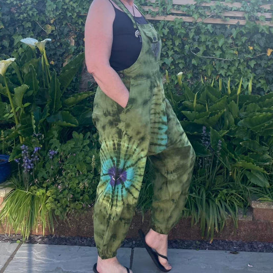 Indian Tie Dye Dungarees Drop Crotch, Stonewashed