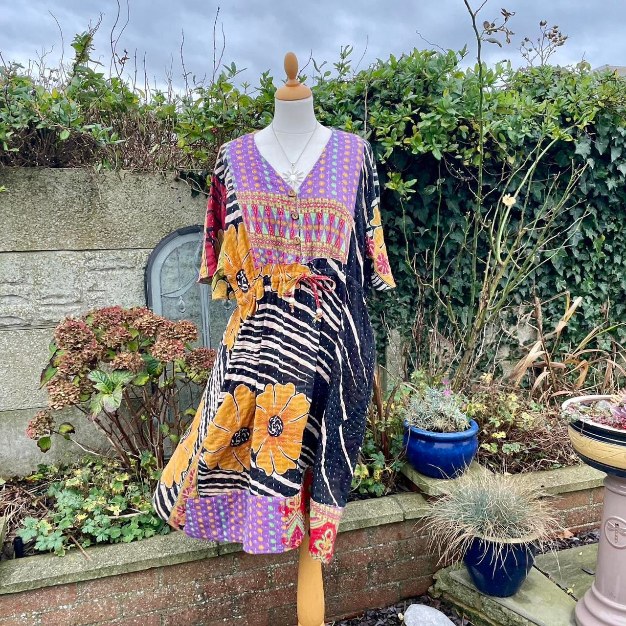 Vintage Indian Kantha Midi Dress