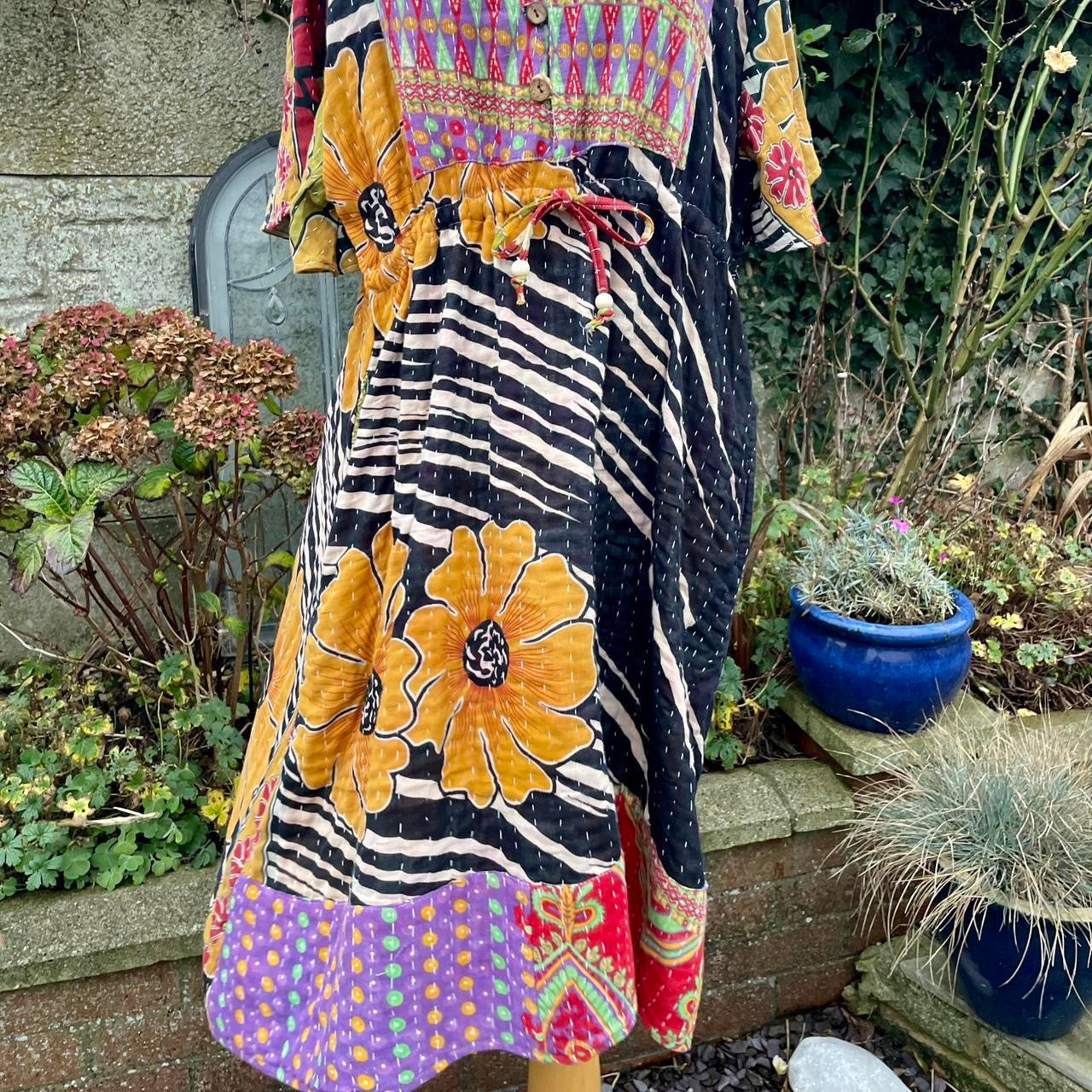 Vintage Indian Kantha Midi Dress