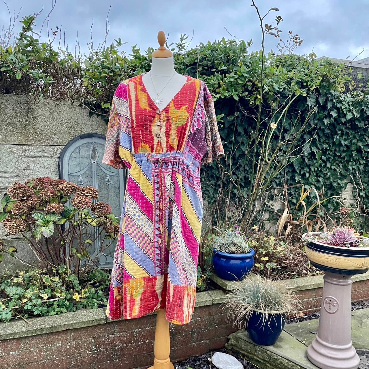 Vintage Indian Kantha Midi Dress