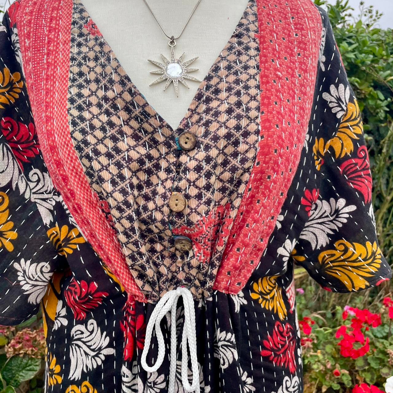Vintage Indian Kantha Midi Dress