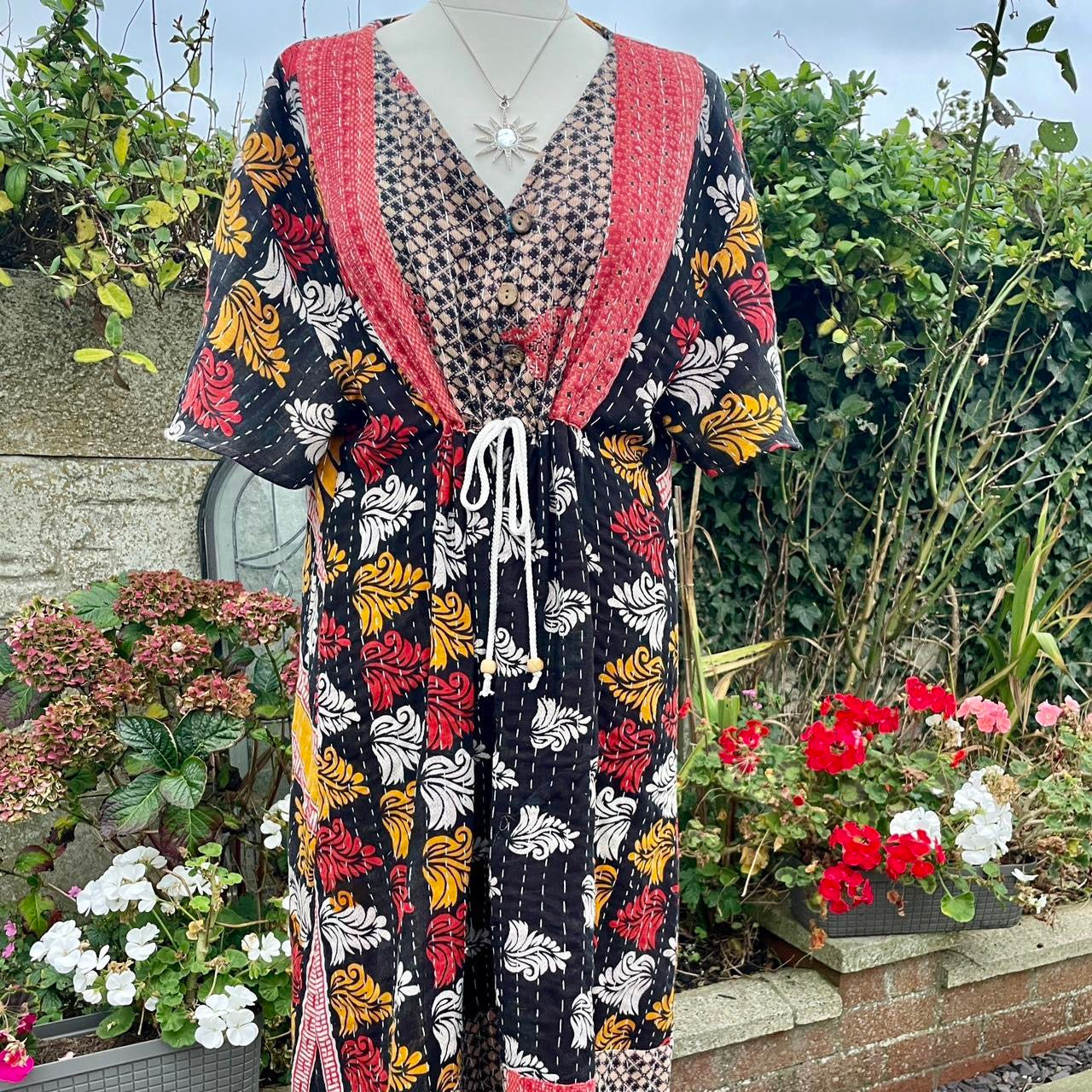 Vintage Indian Kantha Midi Dress
