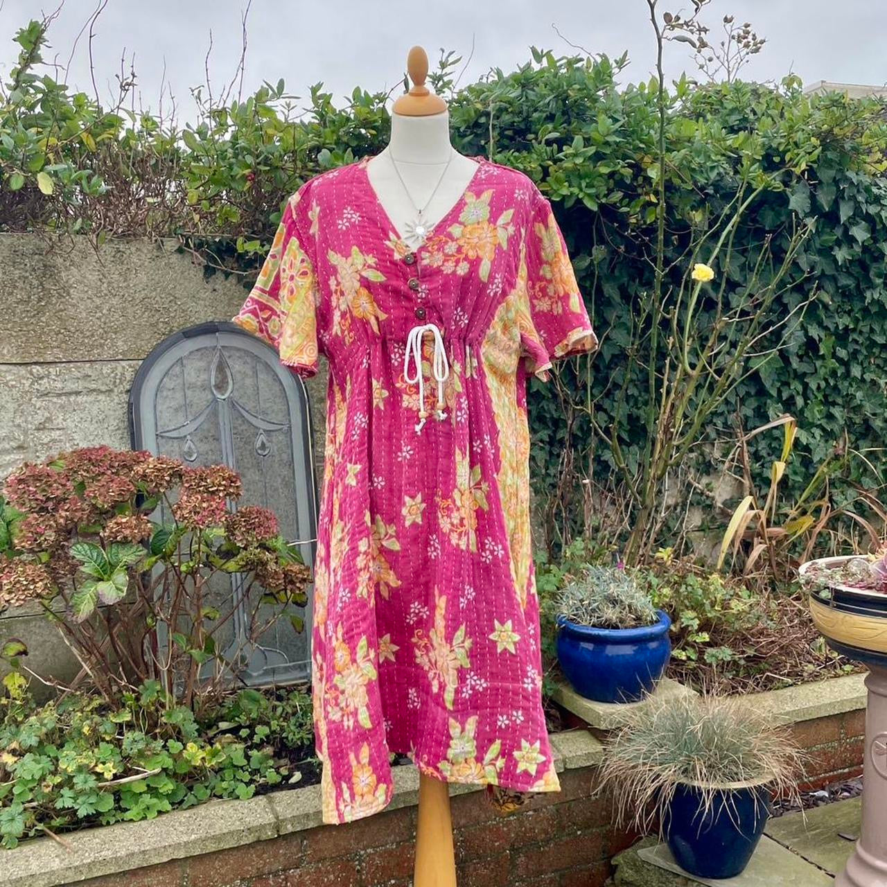 Vintage Reversible Indian Kantha Midi Dress