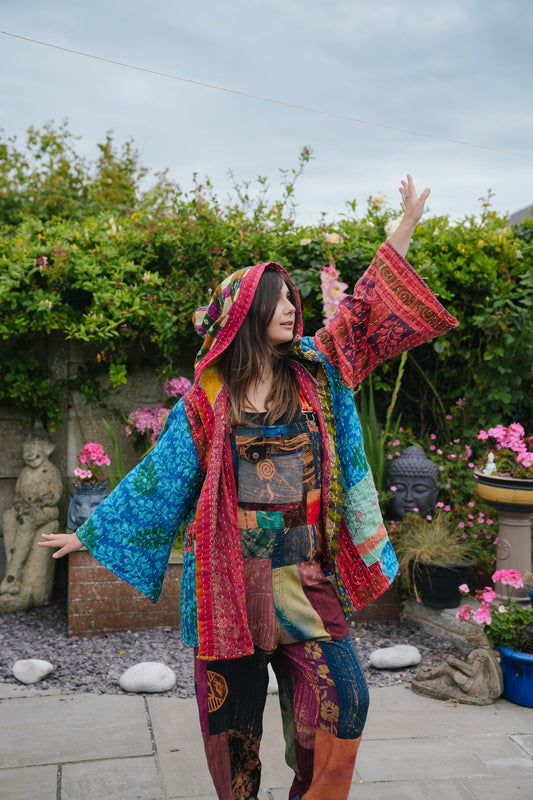 Unisex Vintage Kantha Hooded Jacket