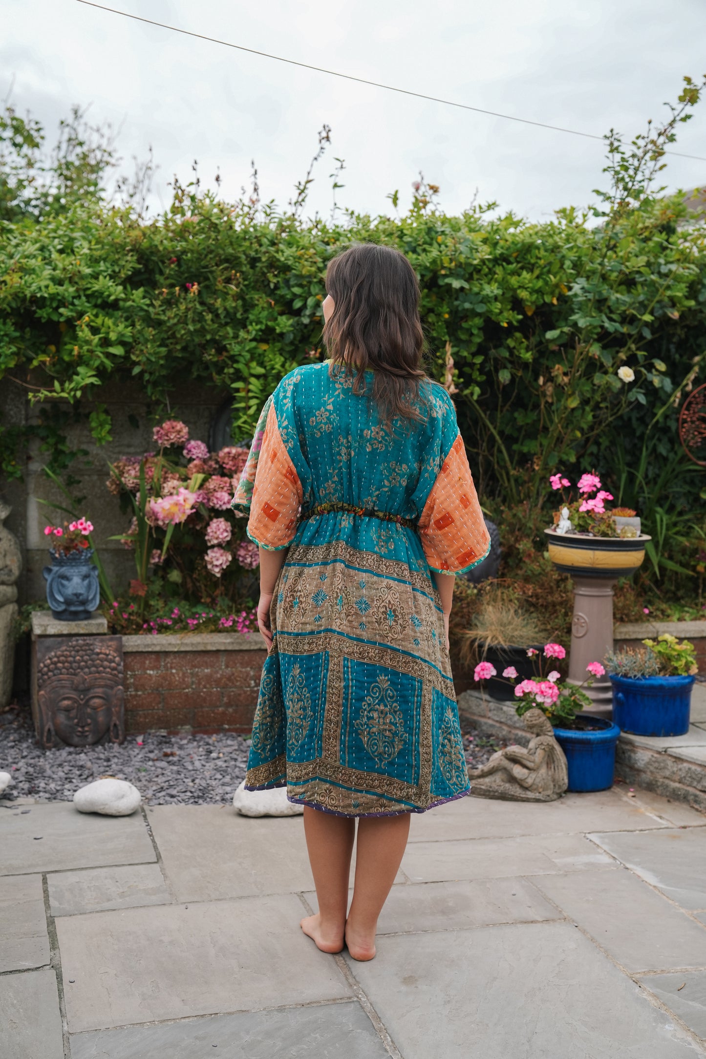 Vintage Reversible Kantha Flared Midi Dress