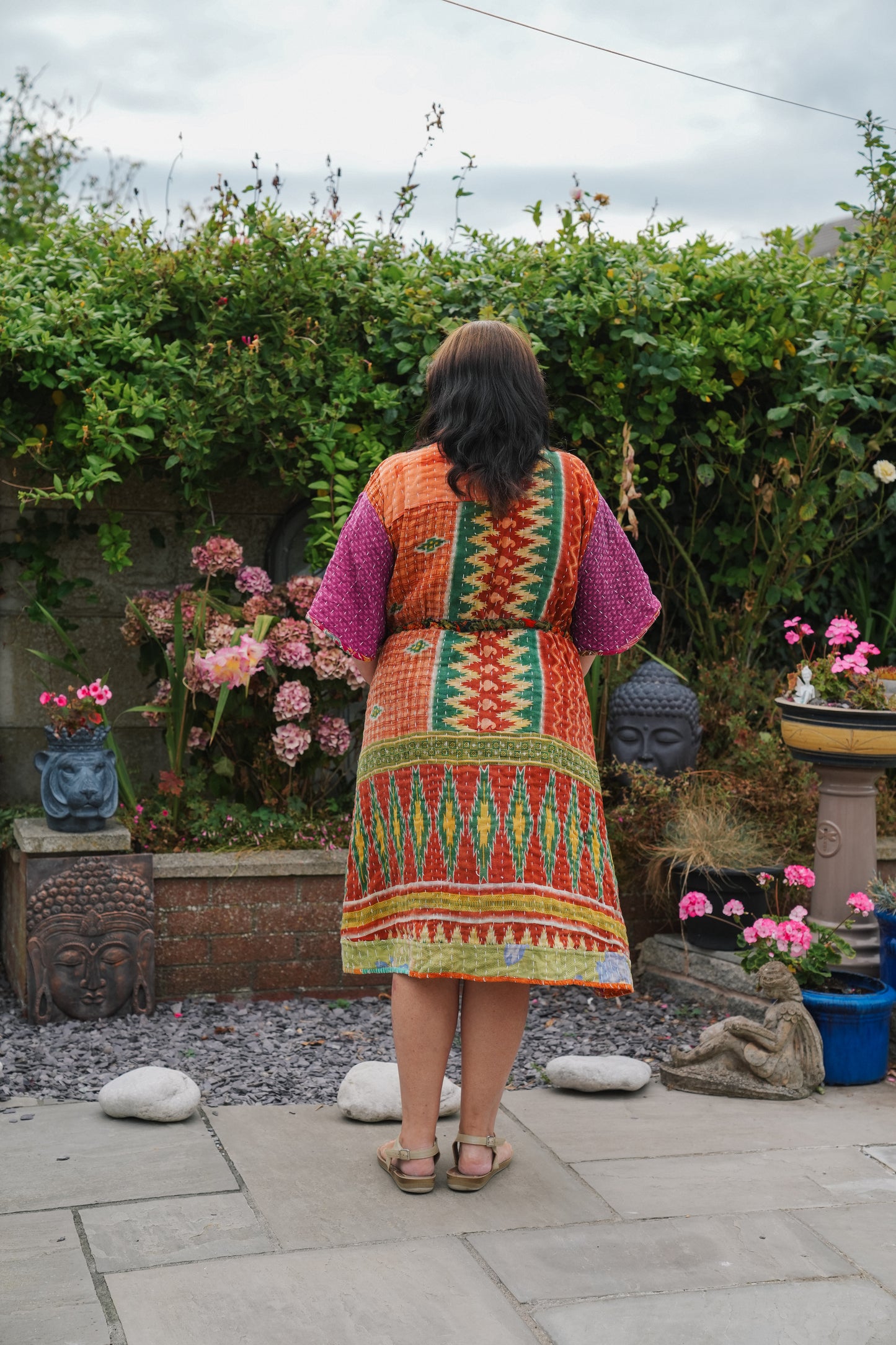 Vintage Reversible Kantha Flared Midi Dress