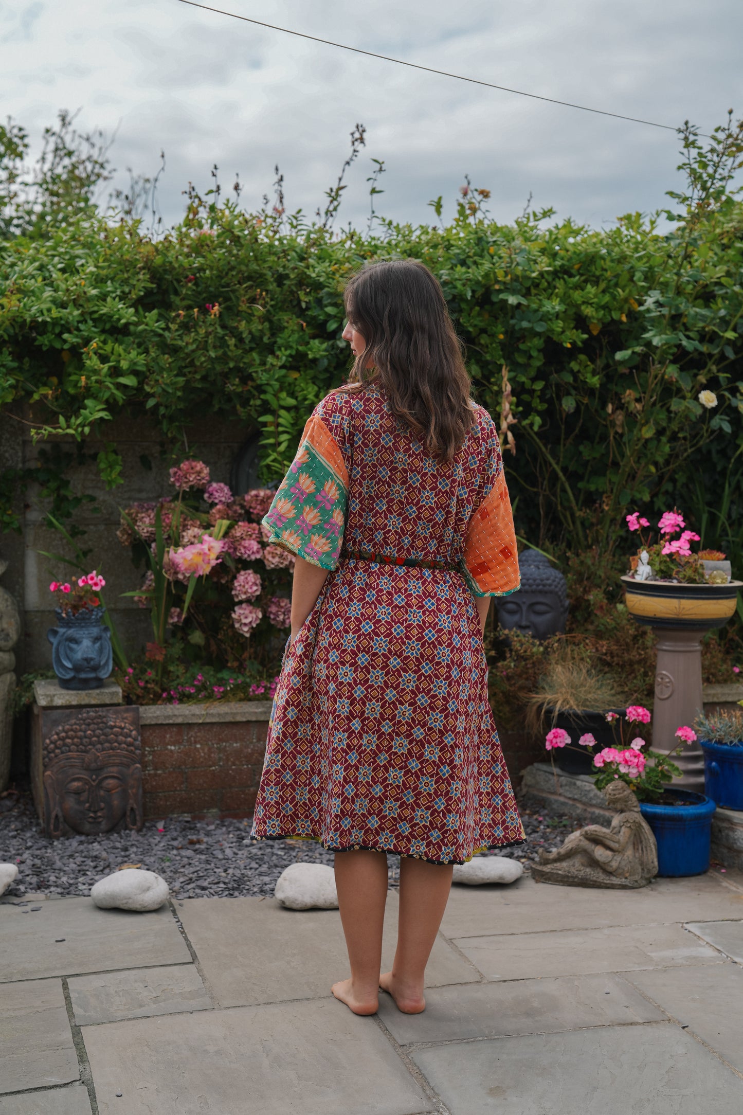 Vintage Reversible Kantha Flared Midi Dress