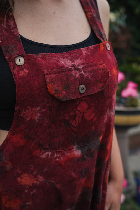 Indian Tie Dye Dungarees Drop Crotch, Stonewashed