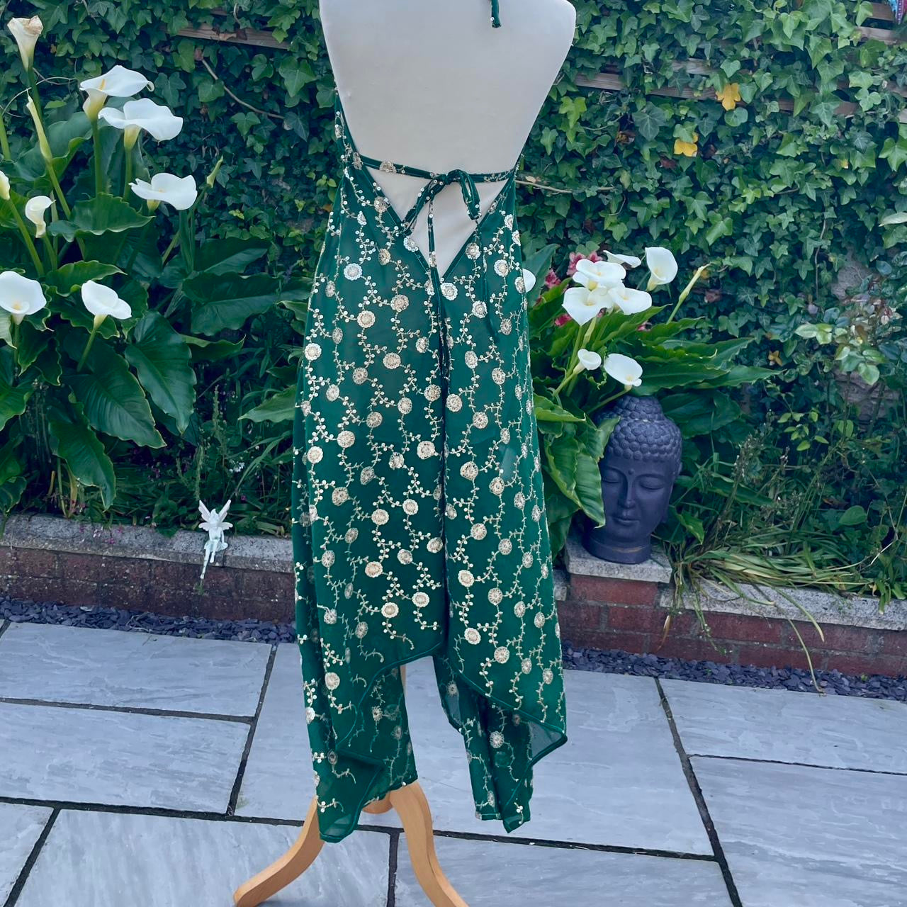 halterneck silk sari dress recycled back