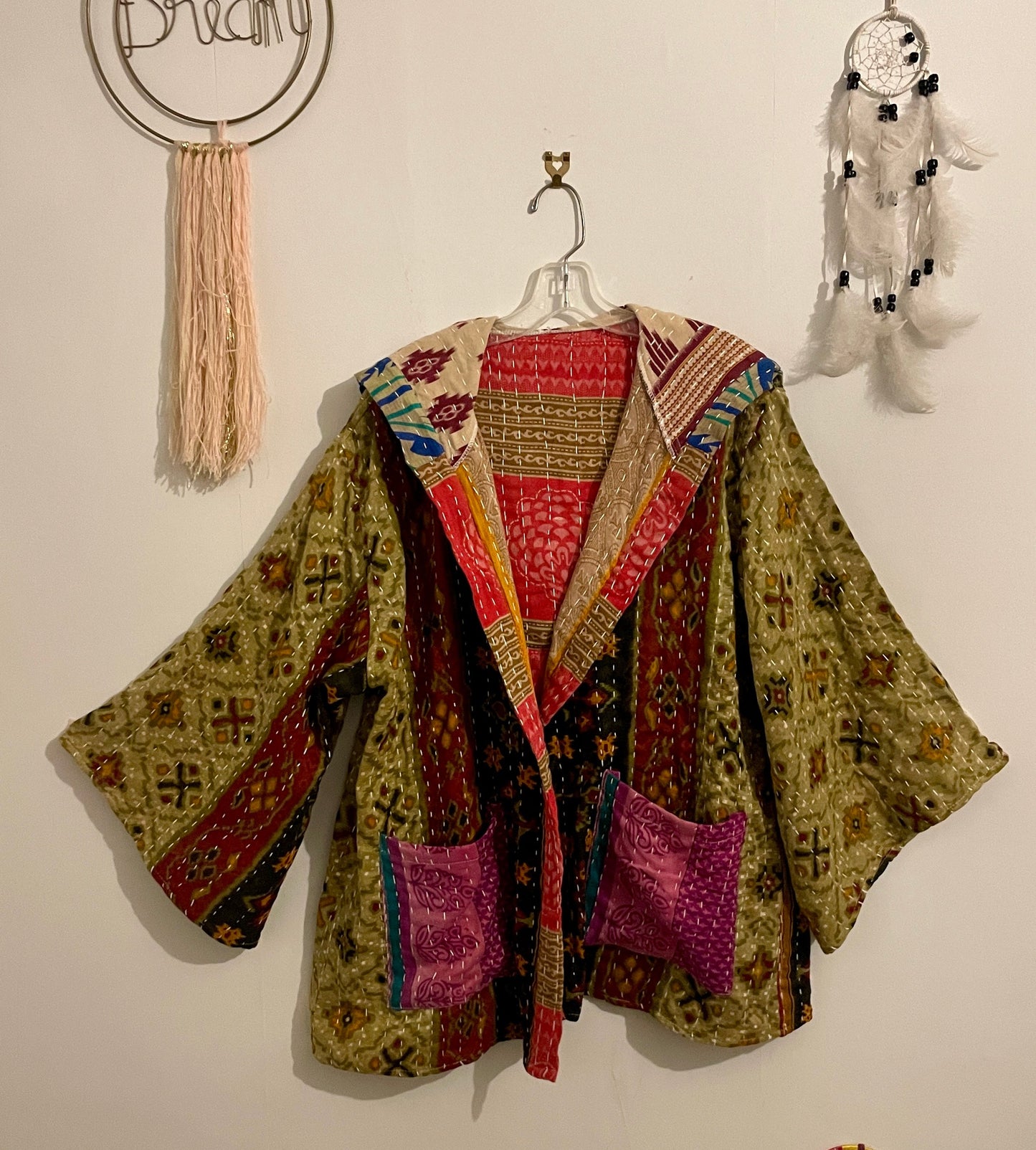 Unisex Vintage Kantha Hooded Jacket