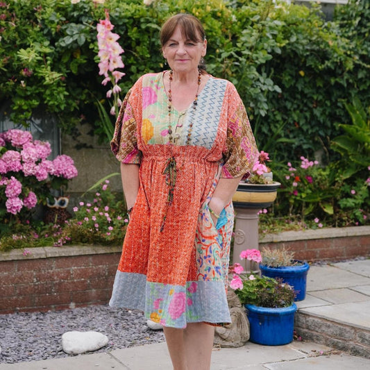 Vintage Reversible Kantha Flared Midi Dress