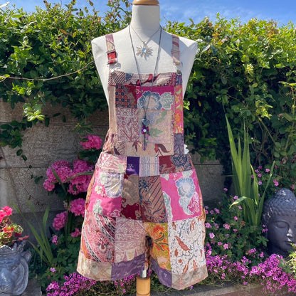 Vintage Batik Dungaree Shorts / Playsuit Size S/M