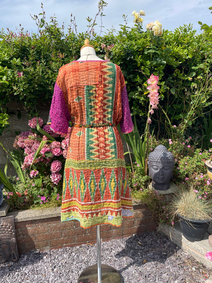 Vintage Reversible Kantha Flared Midi Dress