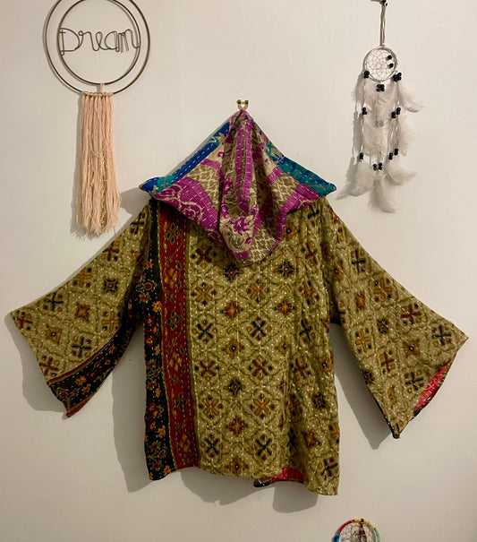Unisex Vintage Kantha Hooded Jacket