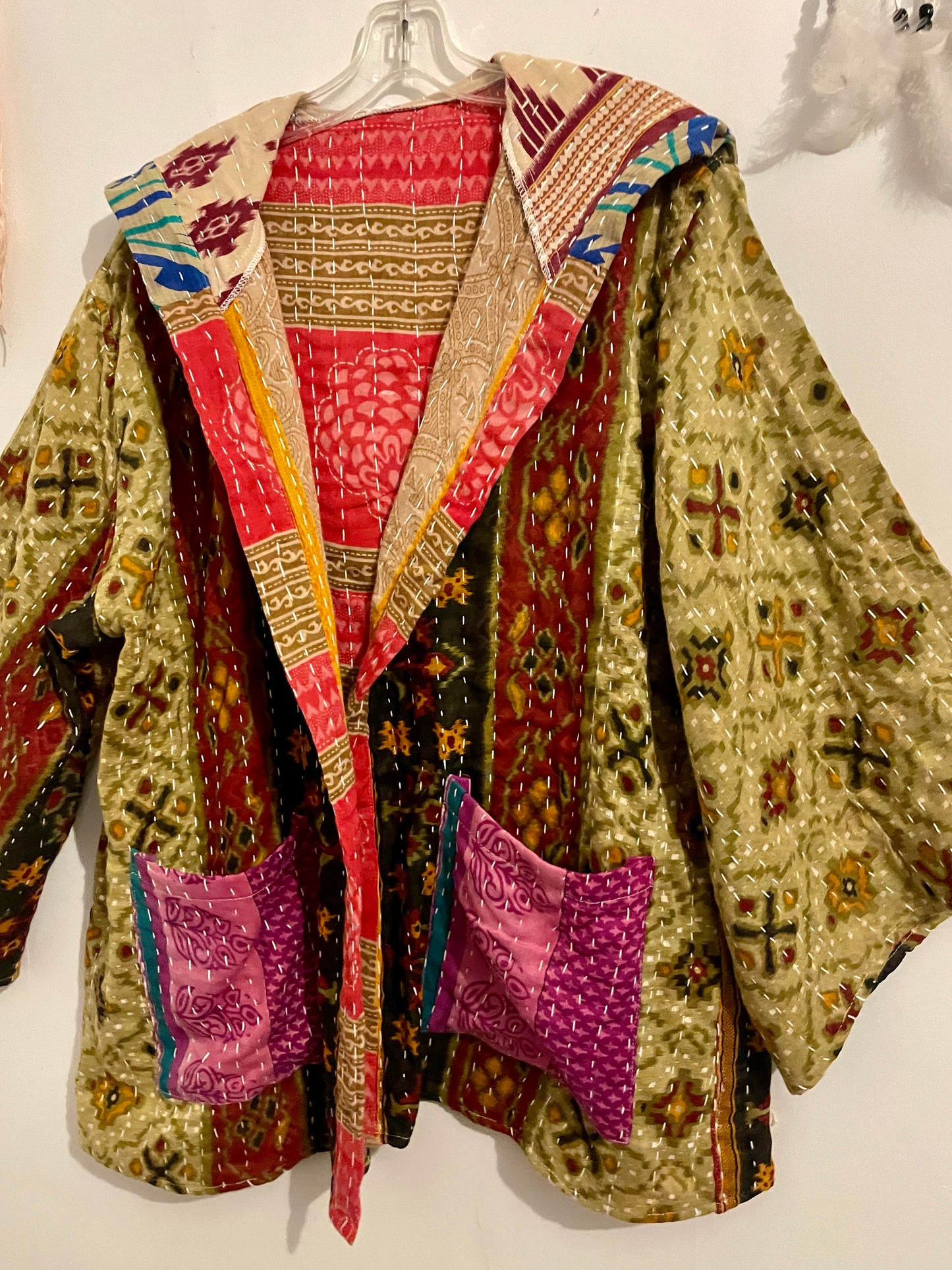 Unisex Vintage Kantha Hooded Jacket