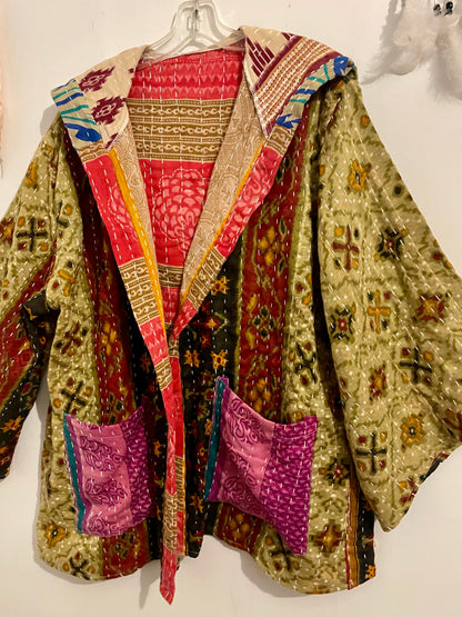 Unisex Vintage Kantha Hooded Jacket