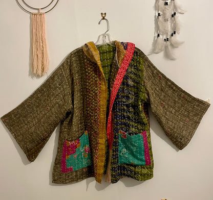 Unisex Vintage Kantha Hooded Jacket