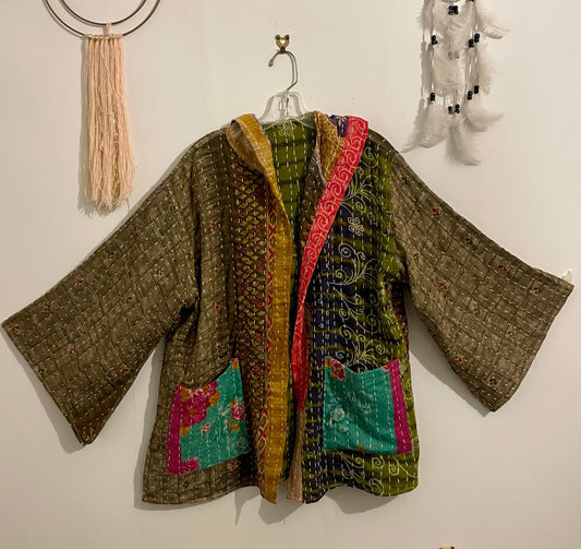 Unisex Vintage Kantha Hooded Jacket
