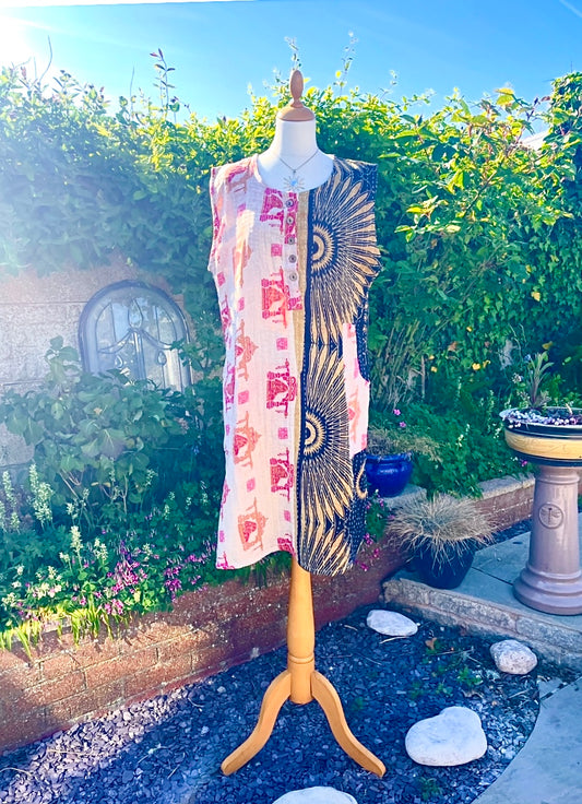 Vintage Reversible Kantha Straight Midi Dress
