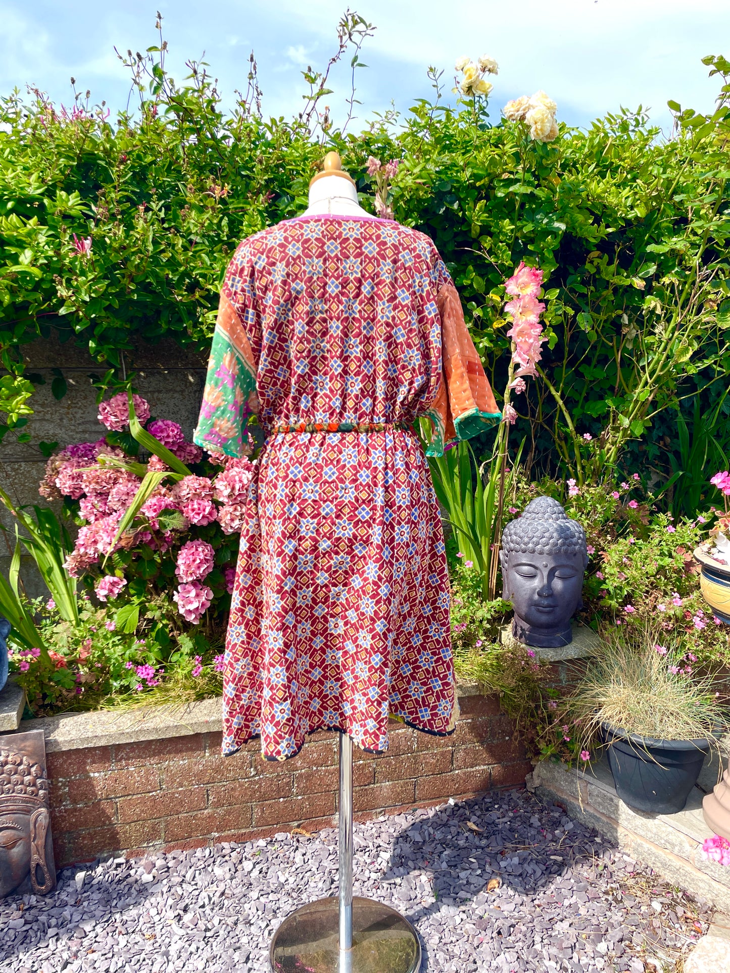 Vintage Reversible Kantha Flared Midi Dress
