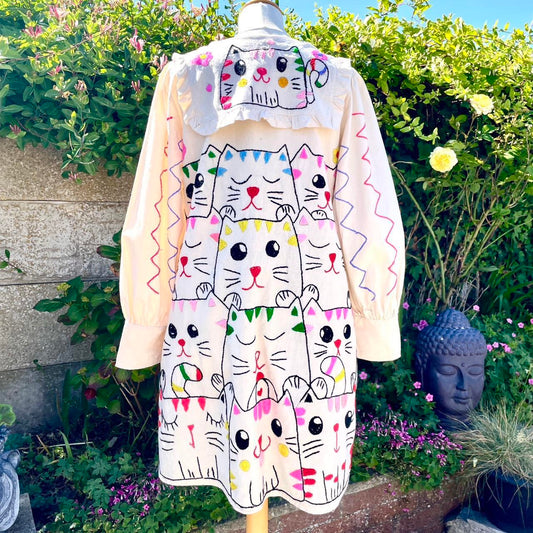 Vintage Hand Embroidered Cat Dress