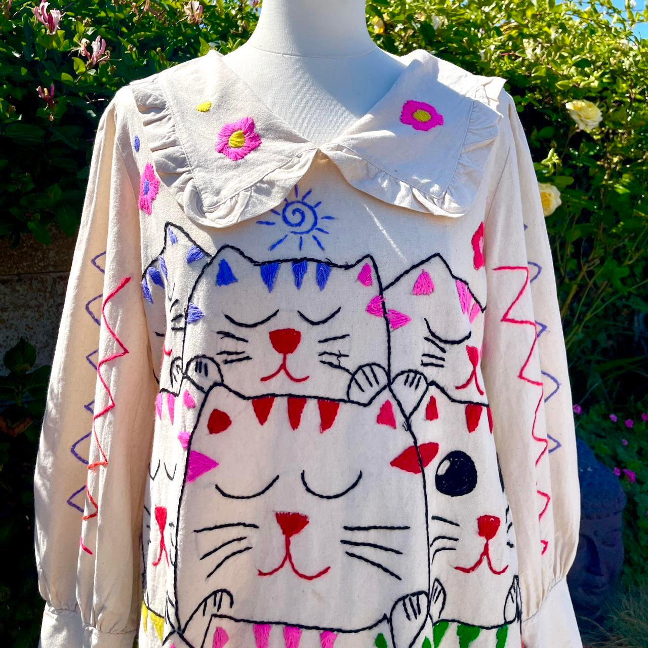 Vintage Hand Embroidered Cat Dress