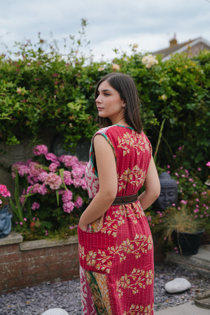 Vintage Reversible Kantha Straight Midi Dress
